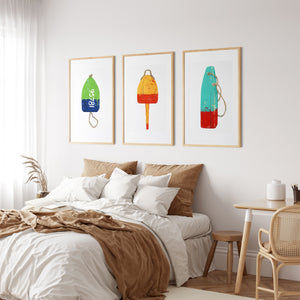 Large Lobster Buoy Print Set, Nautical Wall Decor