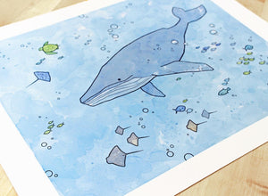 Humpback Whale Art Print, Whimsical Ocean Nursery Illustration