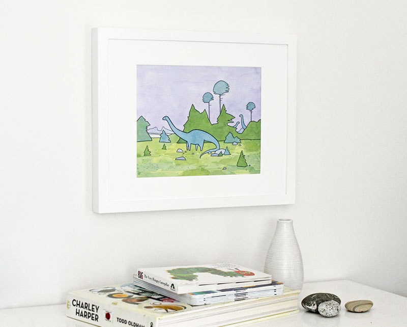 Diplodocus Dinosaur Nursery Print, Sauropods Illustration Print for Kids