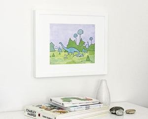 Diplodocus Dinosaur Nursery Print, Sauropods Illustration Print for Kids