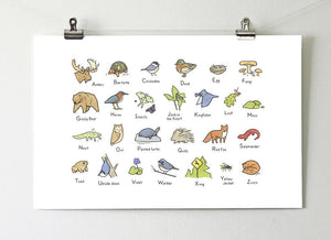 Woodland Art Alphabet, Woodland Baby Shower Gift, Forest Animals Wall Art, Nursery Art Print