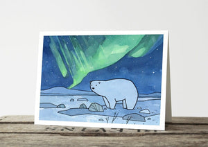 Polar Bear Northern Lights Christmas Card