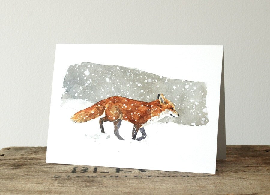 Fox in Snow Christmas Card Set, Winter Watercolor Greeting Cards, Holiday Cards