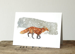 Fox in Snow Christmas Card Set, Winter Watercolor Greeting Cards, Holiday Cards