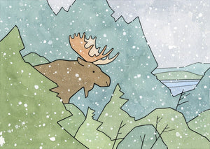 Moose Christmas Card, Animal Art Holiday Card, Winter Stationary