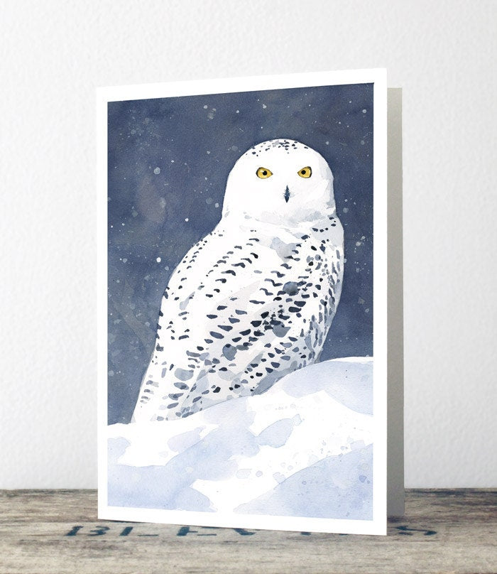 Snowy Owl Christmas Card - Winter Bird Art Note Card