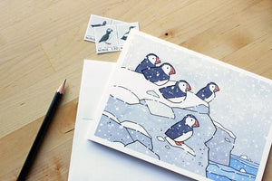 Puffins in Snow Holiday Card Set