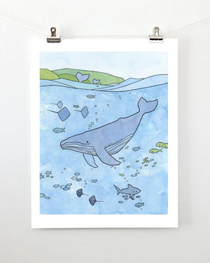 Humpback Whale Print, Tropical Ocean Illustration, Limited Edition Wall Art