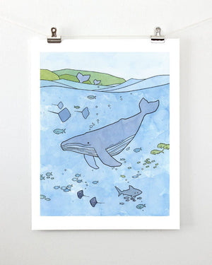 Humpback Whale Print, Tropical Ocean Illustration, Limited Edition Wall Art