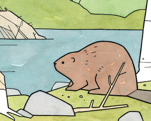 Beaver Illustration Art Print, Nature Nursery Wall Art, Woodland Decor