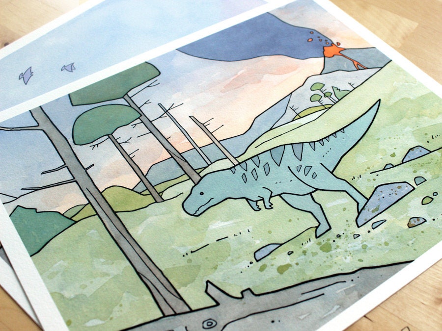 T Rex Print Dinosaur Decor, Dinosaur Kids Room Wall Art