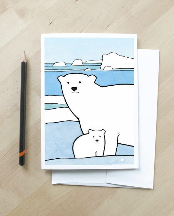 Baby Polar Bear Card, Winter Baby Animal Illustration Card