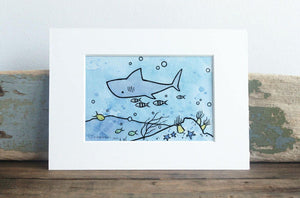 Shark Nursery Illustration Print, Ocean Art for Kids Room, Whimsical Under the Sea Art
