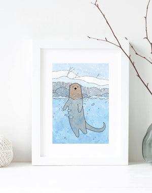 River Otter Art Print, Nursery, Kids Room Decor, Animal Illustration Print