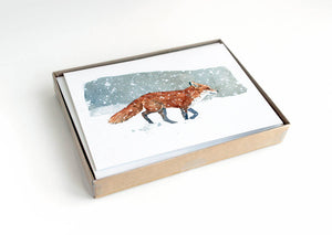 Fox in Snow Christmas Card Set, Winter Watercolor Greeting Cards, Holiday Cards
