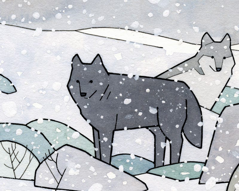 Wolf Nursery Decor, Wolf Pack Wall Art Print, Watercolor Illustration, Kids Wall Decor