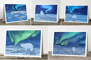 Christmas Cards, Northern Lights Mixed Card Set, Holiday Cards, 10 Card Set
