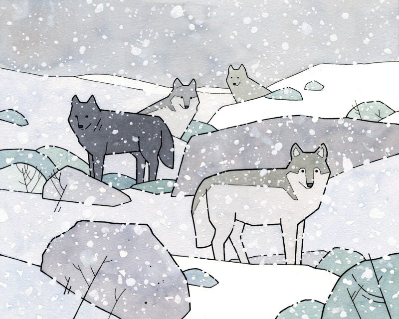 Wolf Pack Christmas Card, Winter Animal In Snow Holiday Stationery