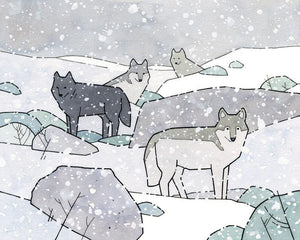 Wolf Pack Christmas Card, Winter Animal In Snow Holiday Stationery