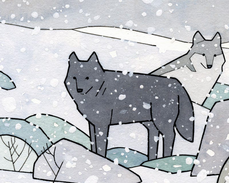 Wolf Pack Christmas Card, Winter Animal In Snow Holiday Stationery