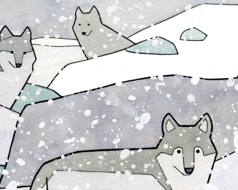 Wolf Pack Christmas Card, Winter Animal In Snow Holiday Stationery