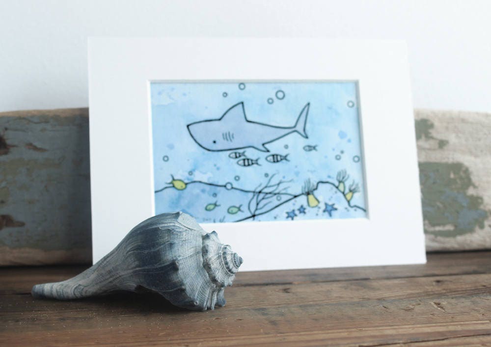 Shark Nursery Illustration Print, Ocean Art for Kids Room, Whimsical Under the Sea Art