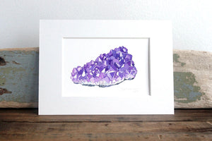 Amethyst Watercolor Print, Crystal Wall Decor, Mineral Painting