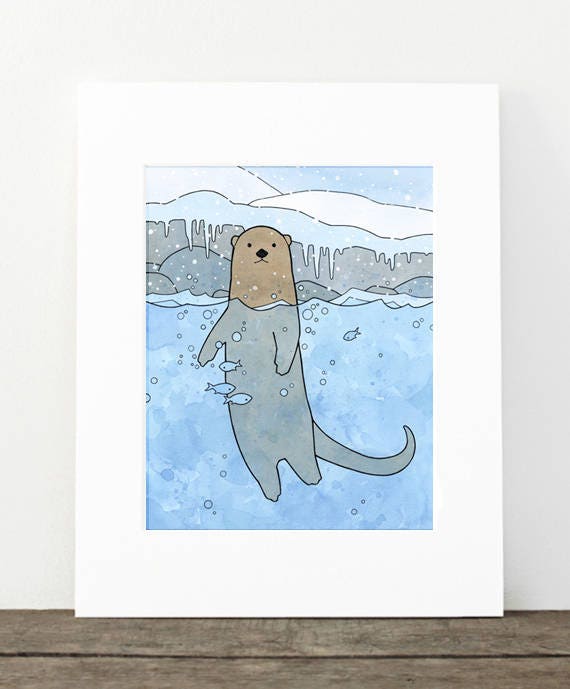 River Otter Art Print, Nursery, Kids Room Decor, Animal Illustration Print