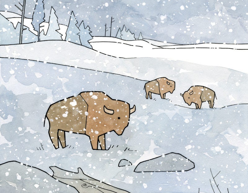 Bison Holiday Card, Winter Wildlife Christmas Card