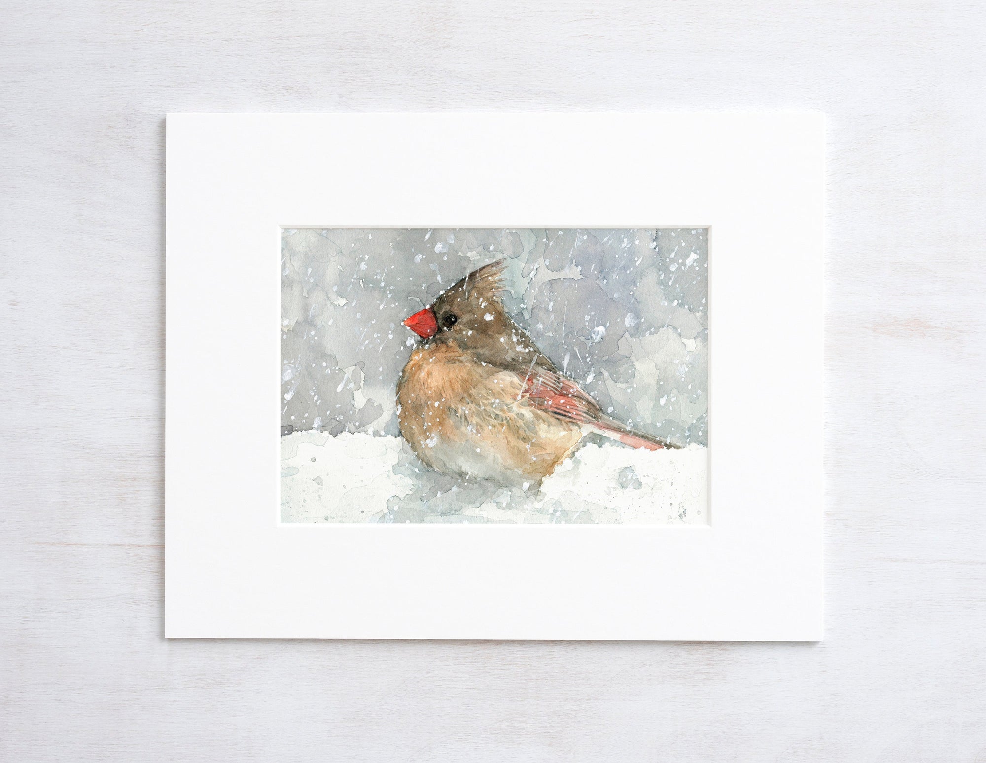 Female Cardinal Watercolor Art Print, Bird In Snow Painting, Backyard Birds