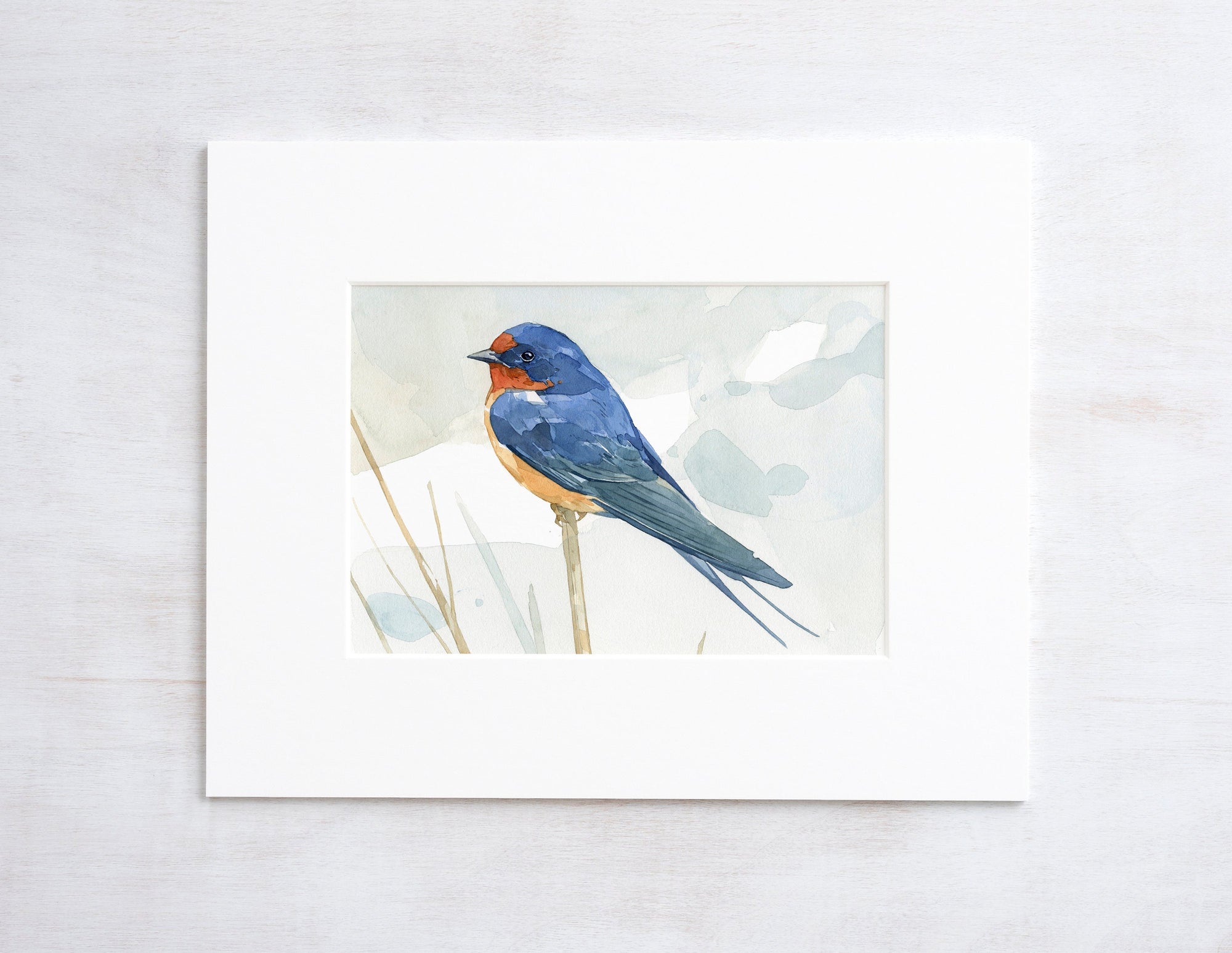 Rustic Bird Art, Barn Swallow Print, Watercolor Painting, 5x7