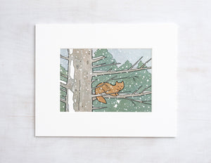 Pine Marten Animal Art Print, Snowy Nature Illustration