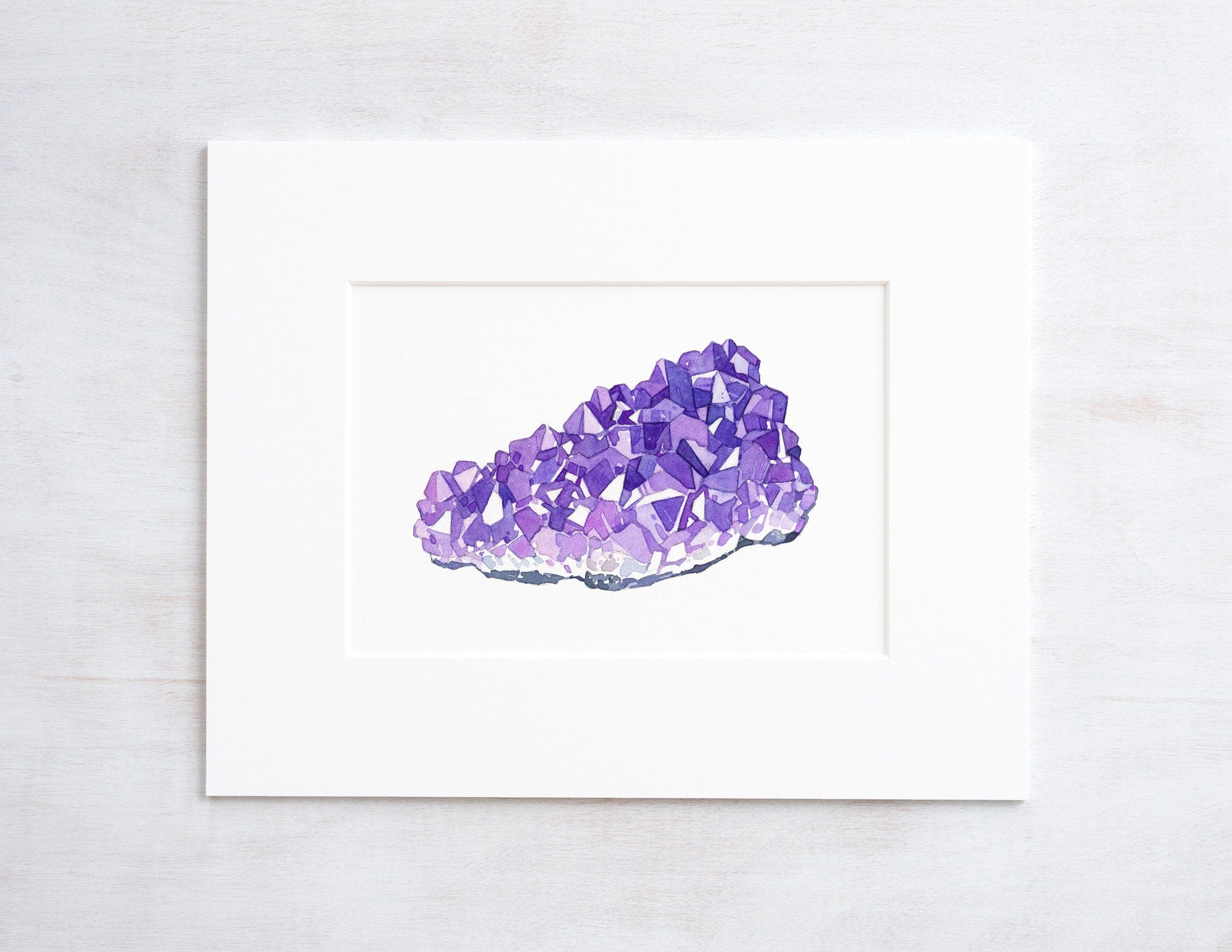 Amethyst Watercolor Print, Crystal Wall Decor, Mineral Painting