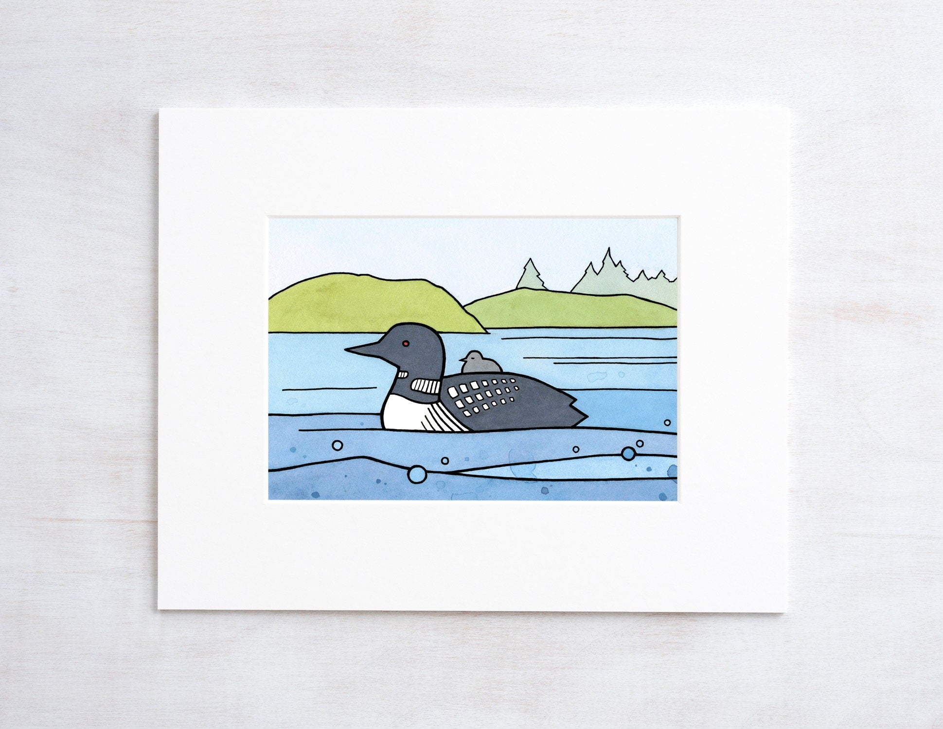 Loon and Baby Illustration Bird Art Print