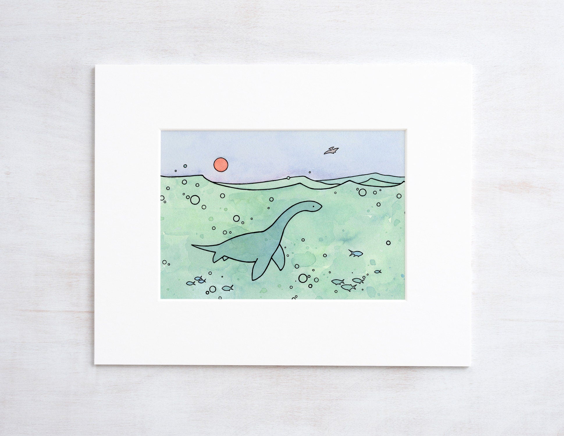 Plesiosaur Art Print, Dinosaur Illustration Wall Art