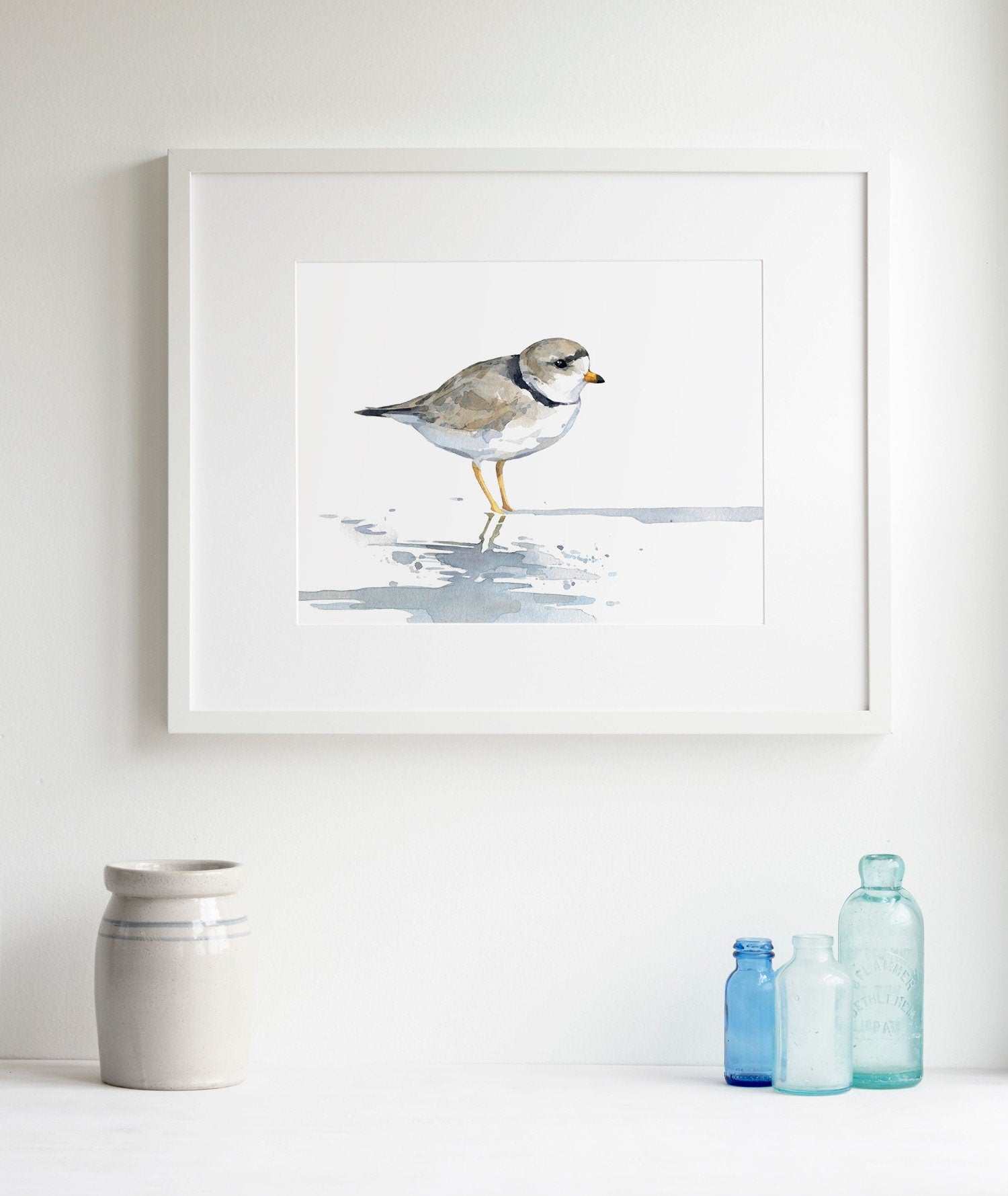 Piping Plover Watercolor Print, Sandpiper Beach Painting