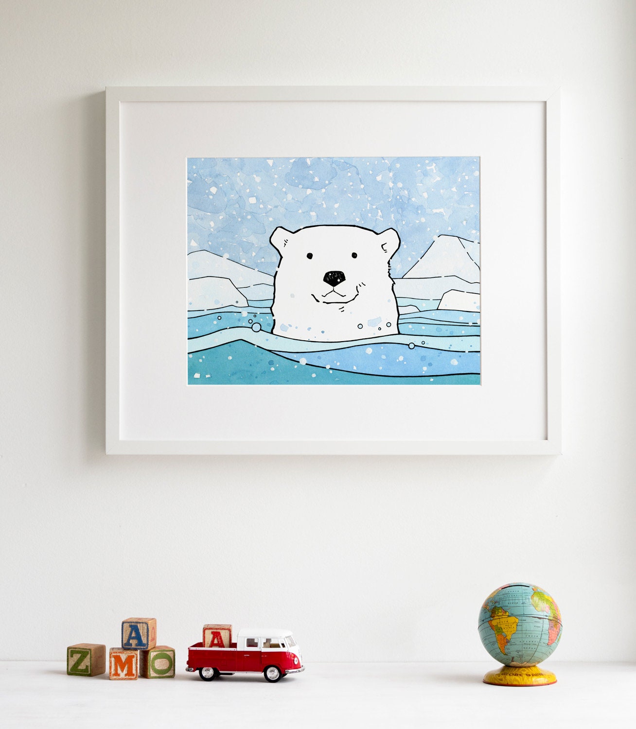 Polar Bear Nursery Print, Arctic Animal Art, Kids Wall Art