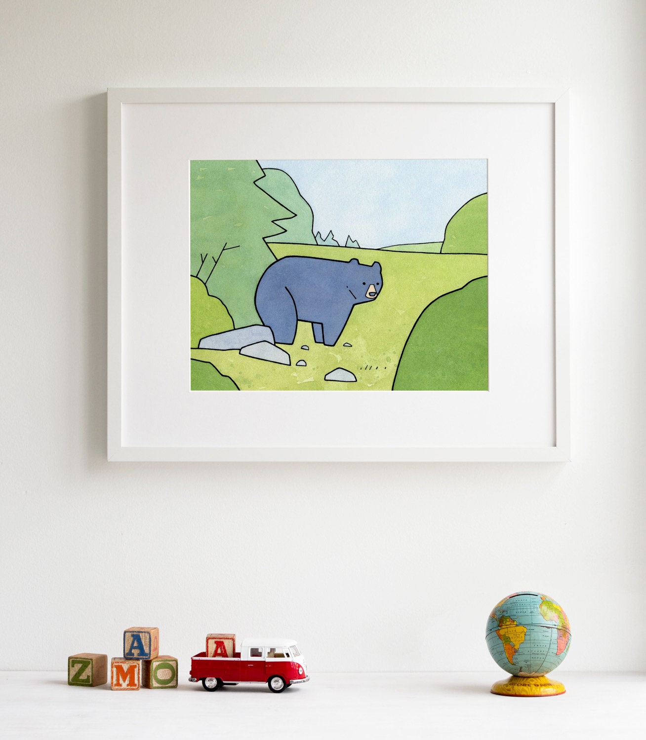 Black Bear Art Print, Woodland Nursery Wall Art, Whimsical Bear Print