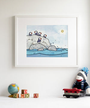 Puffin Art Print, Ink and Watercolor Bird Illustration