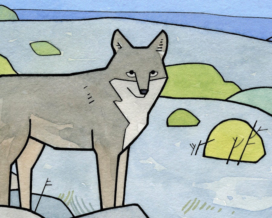 Coyote Nursery Wall Art Southwest Desert Animals Print, Limited Edition Art Print