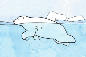 Swimming Polar Bear Print, Mini Art Print, Arctic Wall Decor