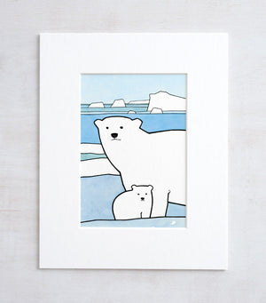 Polar Bear Cub Art Print, Cute Arctic Animal Illustration, Mom and Baby
