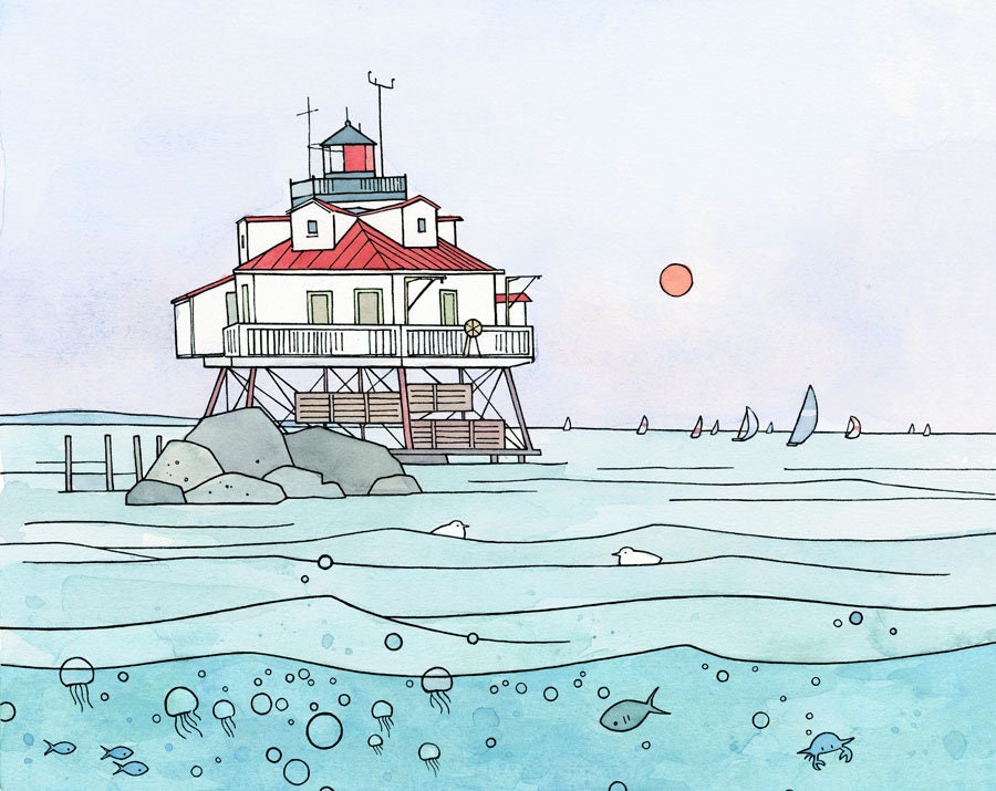 Thomas Point Lighthouse Chesapeake Bay Annapolis Lighthouse, Coastal Landscape Print, Maryland Art