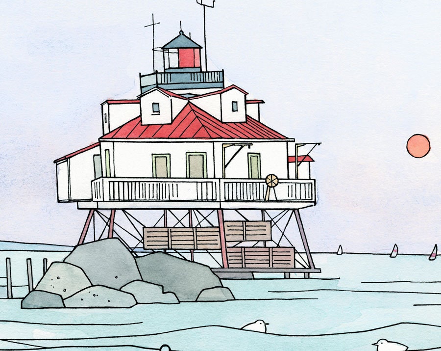 Thomas Point Lighthouse Chesapeake Bay Annapolis Lighthouse, Coastal Landscape Print, Maryland Art