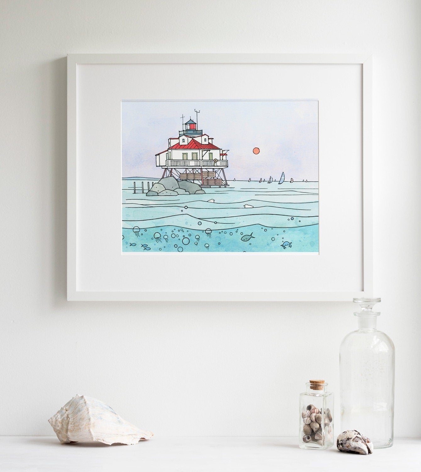 Thomas Point Lighthouse Chesapeake Bay Annapolis Lighthouse, Coastal Landscape Print, Maryland Art