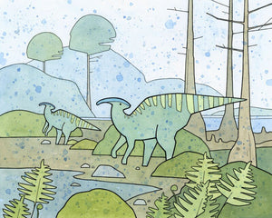 Dinosaur Wall Art Duck-Billed Dinosaur Print, Dinosaur Illustration