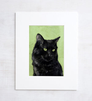 Black Cat Watercolor Painting 5x7 Print, Feline