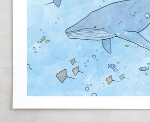 Humpback Whale Art Print, Whimsical Ocean Nursery Illustration