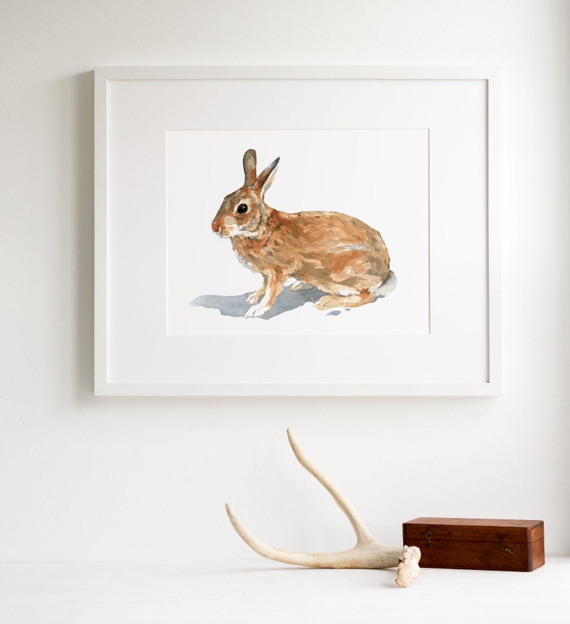 Wild Rabbit Watercolor Print, Nature Wildlife Art, Modern Farmhouse Wall Decor