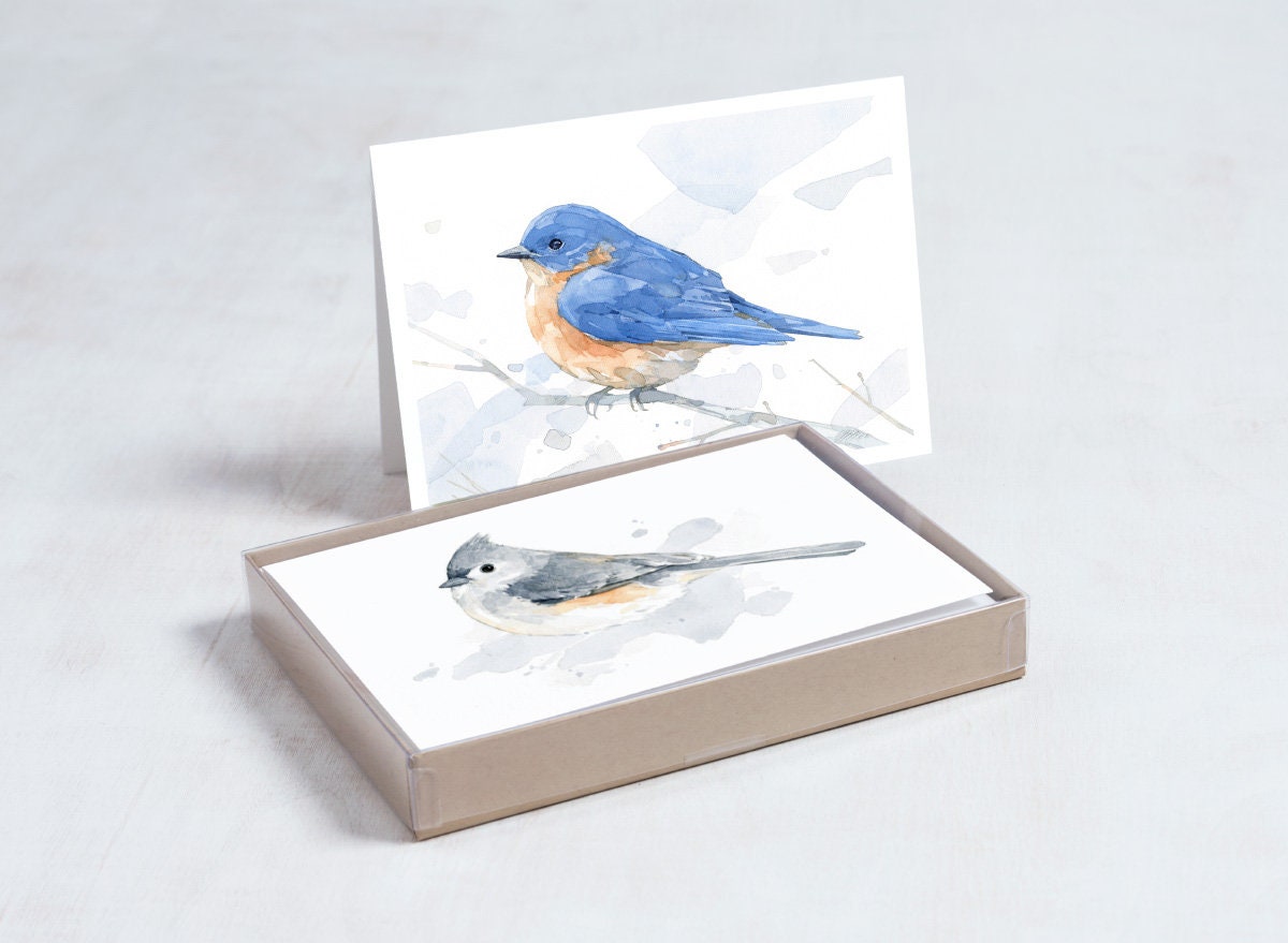 Bird Watercolor Card Set, Mixed Bird Art Stationery Gift